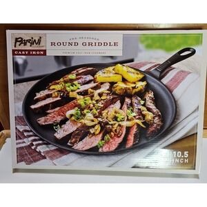 *NIB* Parini Cookware Premium Cast Iron 10.5" Pre-Seasoned Round Fry Griddle Pan